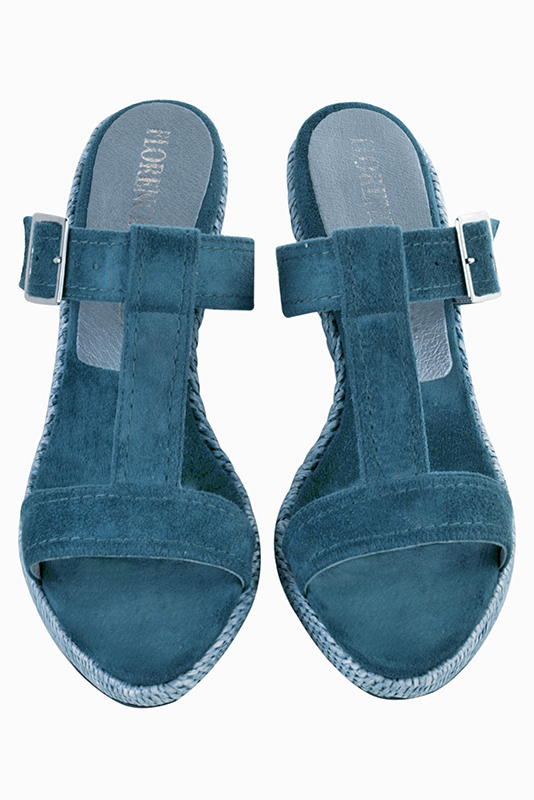Peacock blue women's fully open mule sandals.. Top view - Florence KOOIJMAN